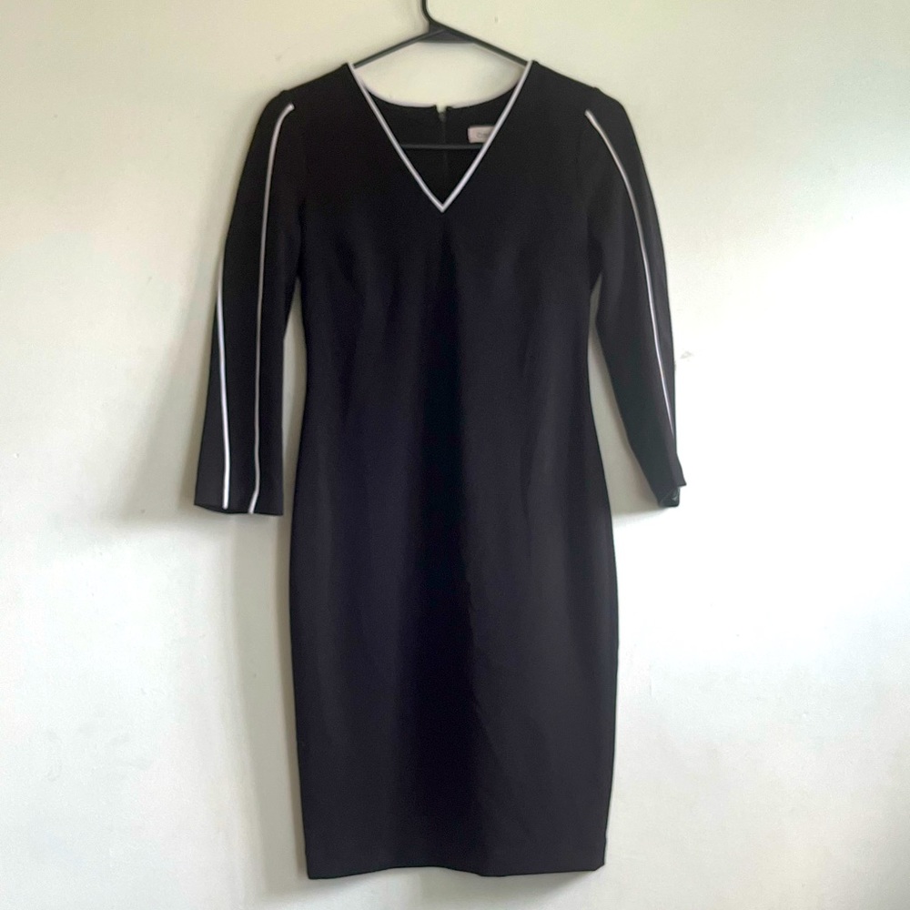 Calvin Klein Black Sheath Dress Piped Sleeves
